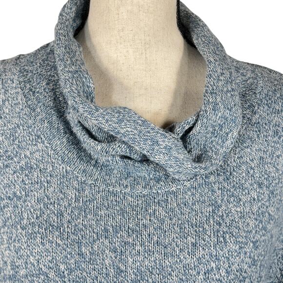 Kimono PureJill Large Sweater Cowl Neck Marled 3/4 Drop Sleeves Drawstring Blue - Picture 2 of 11